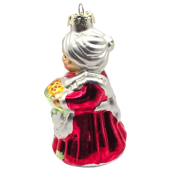 Vintage Mercury Glass Style Mrs. Claus Santa Christmas Ornament With Pie 1990's - Picture 4 of 8